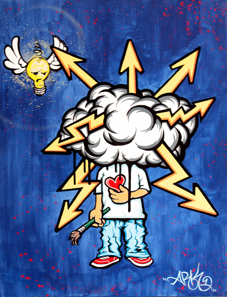 Man with head in the clouds